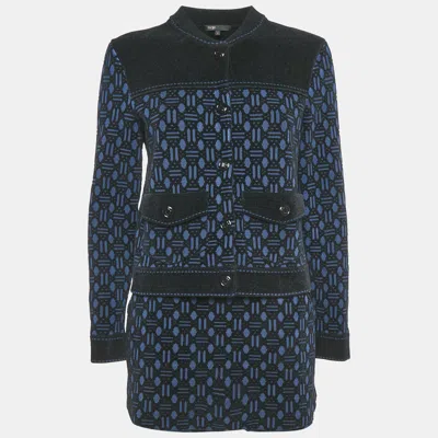Pre-owned Maje Navy Blue Monogram Jacquard Jacket And Skirt Set M