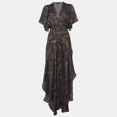 Pre-owned Maje Navy Blue Paisley Print Rachel Maxi Dress M
