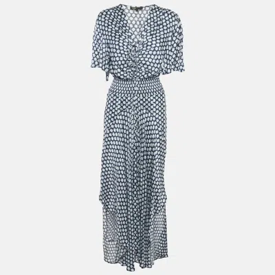 Pre-owned Maje Navy Blue Printed Crepe Shirring Maxi Dress L