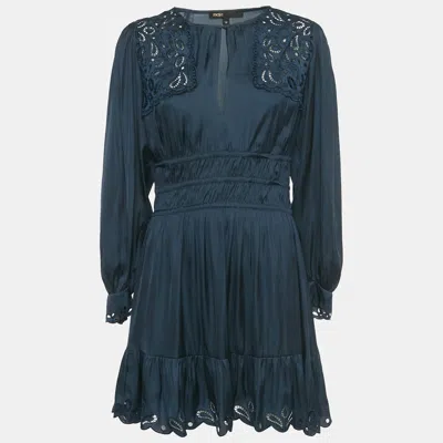 Pre-owned Maje Navy Blue Satin Cut Work Detail Ribroda Mini Dress S