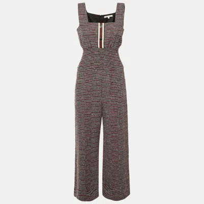 Maje Navy Blue Tweed Patelle Sleeveless Jumpsuit In Brown