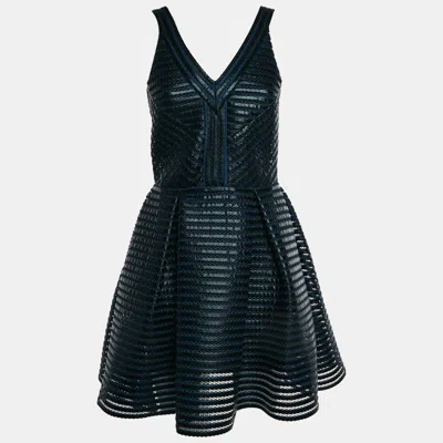 Pre-owned Maje Navy Blue/black Striped Synthetic Mesh Rosemount Mini Dress L