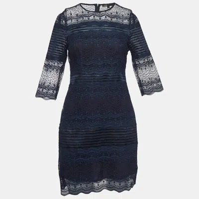 Maje Navy Lace Mini Dress In Blue