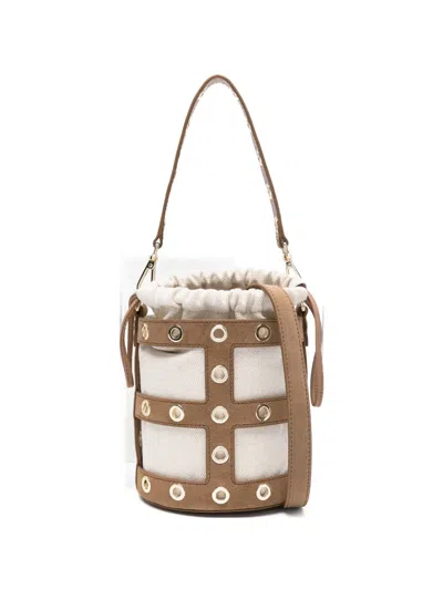 Maje Eyelet Bucket Bag In Neutral