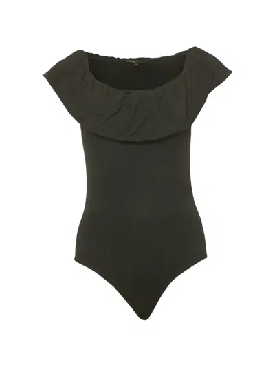 Pre-owned Maje Off-shoulder Bodysuit In Black