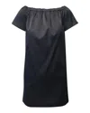 Maje Off Shoulder Mini Shift Dress In Black Silk