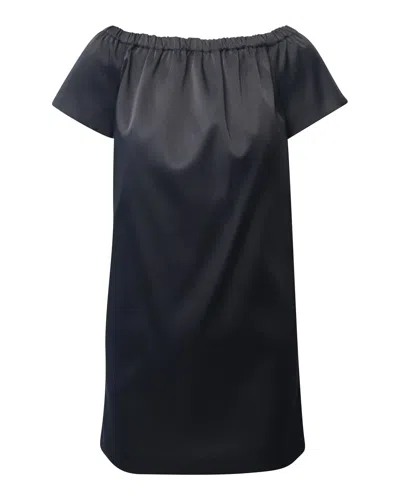 Maje Off Shoulder Mini Shift Dress In Black Silk