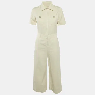 Pre-owned Maje Off-white Cotton Drill Zip-up Jumpsuit S