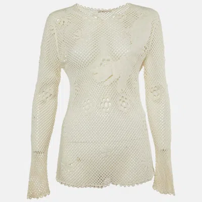Maje Off White Embroidered Mesh Loriquet Long Sleeve Top