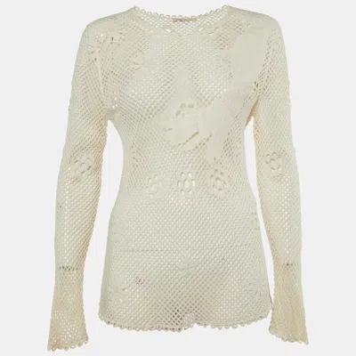 Pre-owned Maje Off White Embroidered Mesh Loriquet Long Sleeve Top M