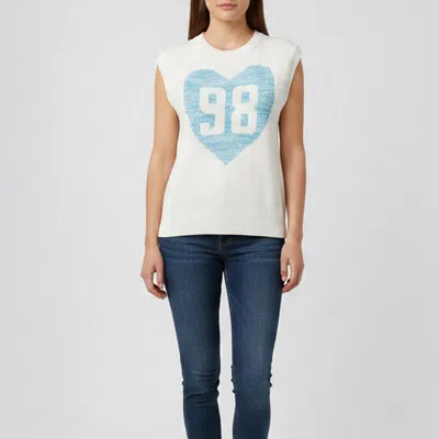 Pre-owned Maje Off White Sequinned Blue Heart Wool Knit Sleeveless Jumper S