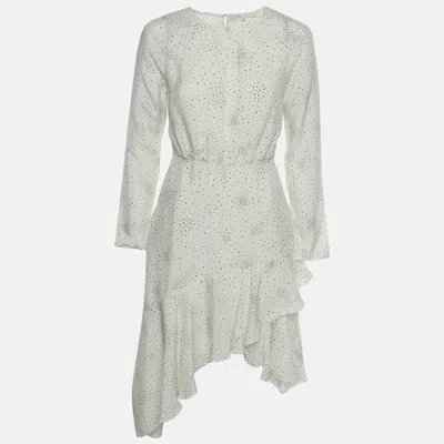 Pre-owned Maje Off White Star Print Satin Asymmetrical Ruffled Mini Dress M