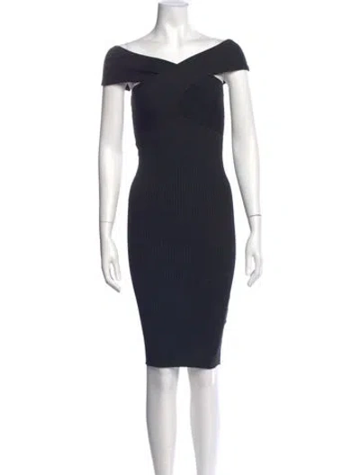 Pre-owned Maje Off-the-shoulder Knee-length Dress In Blue