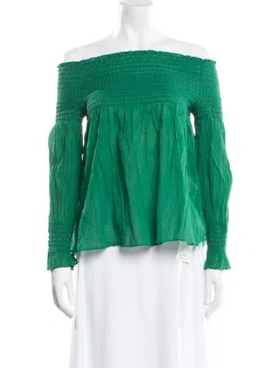 Pre-owned Maje Off-the-shoulder Long Sleeve Blouse In Green