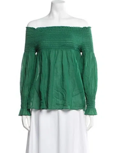 Pre-owned Maje Off-the-shoulder Long Sleeve Blouse In Green