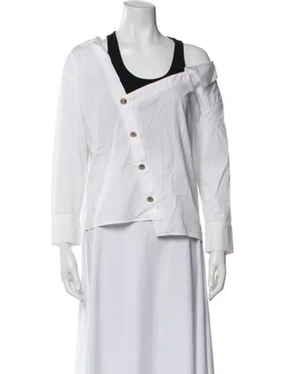 Pre-owned Maje Off-the-shoulder Long Sleeve Blouse In White