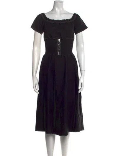 Pre-owned Maje Off-the-shoulder Midi Length Dress In Black