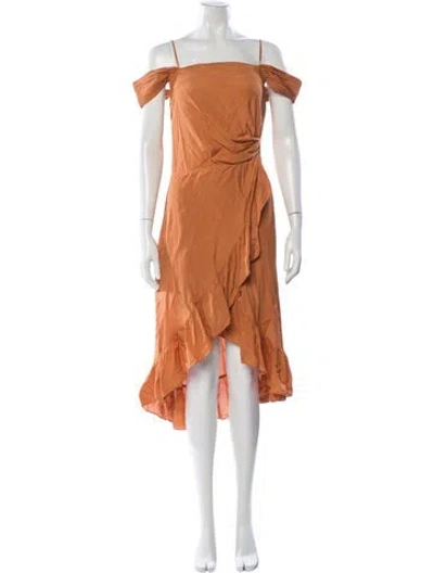 Pre-owned Maje Off-the-shoulder Midi Length Dress In Orange