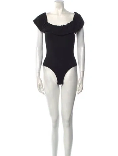 Pre-owned Maje Off-the-shoulder Short Sleeve Bodysuit In Black