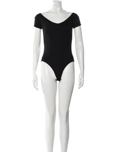 Pre-owned Maje Off-the-shoulder Short Sleeve Bodysuit In Black