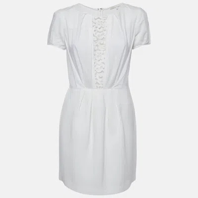 Pre-owned Maje Off-white Lace Insert Crepe Short Sleeve Mini Dress M