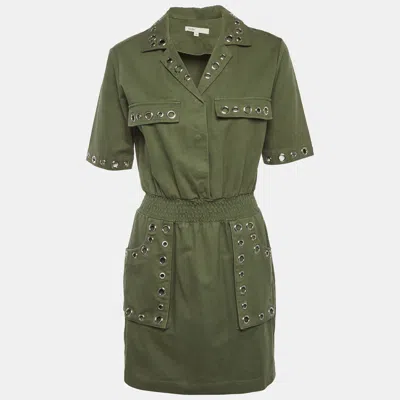 Maje Olive Green Denim Eyelet Detail Ramil Mini Dress