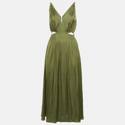 Maje Olive Green Satin Rune Cutout Midi Dress