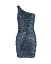 Maje One Shoulder Mini Dress In Blue Sequin In Blue
