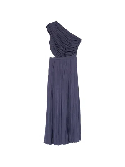 Maje One-shoulder Pleated Midi Dress In Blue