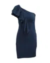Maje One Shoulder Ruffled Dress In Navy Blue Viscose In Blue