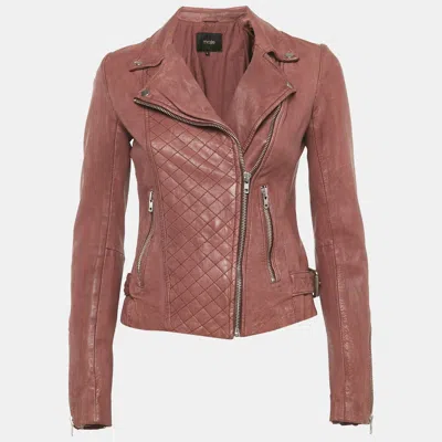 Pre-owned Maje Onion Pink Leather Quilted Detail Bomber Jacket S