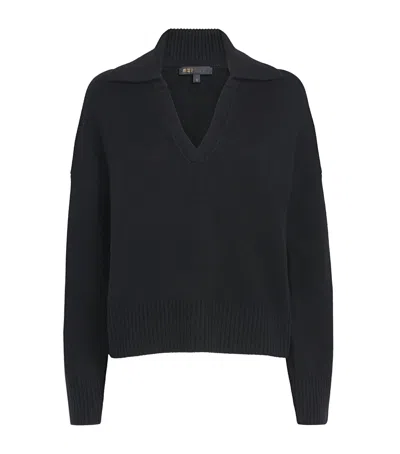 Maje Open Collar Polo Sweater In Black