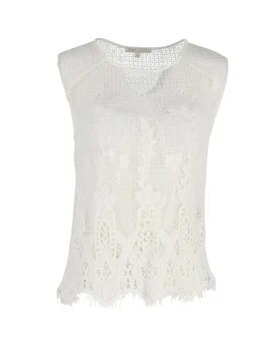 Maje Open-knit Floral Sleeveless Top In White Cotton