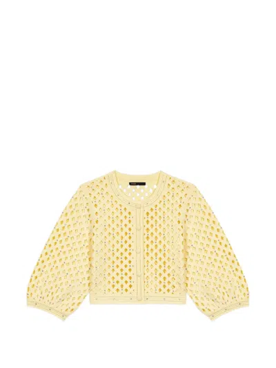 Maje Rhinestone Crochet Cardigan In Animal Print
