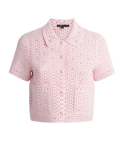 Maje Open-work Embellished Cropped Cardigan In Pink
