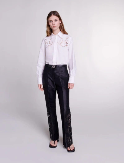 Maje Openwork Flared Trousers In Black