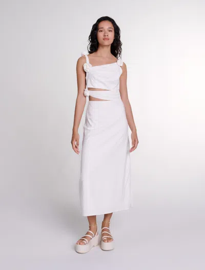 Maje Openwork Linen Maxi Dress In White