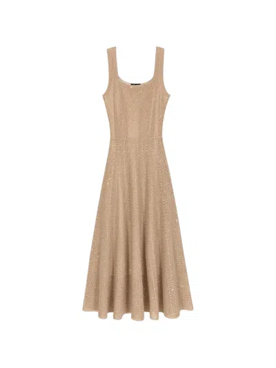 Maje Rhinestone Knit Midi Dress In Brown