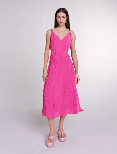 Maje Openwork Midi Dress For Spring/summer In Pink