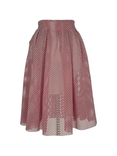 Pre-owned Maje Openwork-knit Midi Skirt In Red