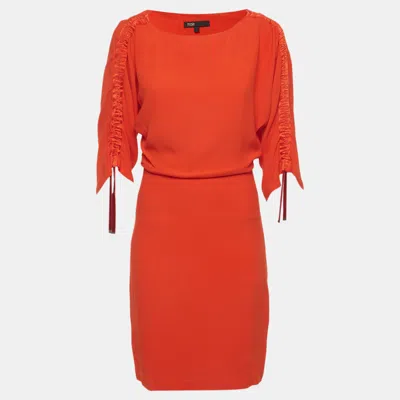Pre-owned Maje Orange Crepe Adjustable Sleeve Roan Mini Dress S