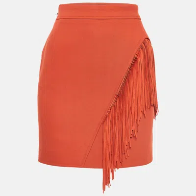Pre-owned Maje Orange Crepe Fringe Detail Mini Skirt S