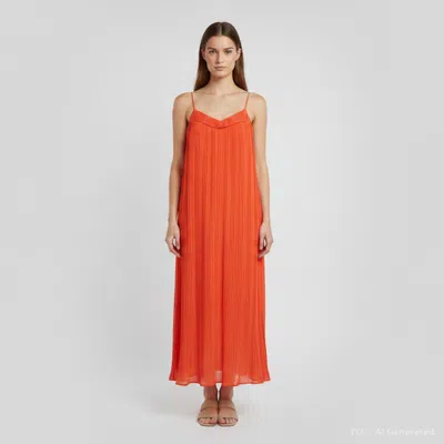 Maje Orange Crepe Plisse Rogelio Midi Dress