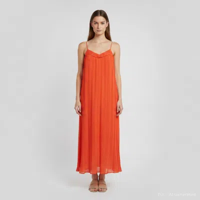 Maje Orange Crepe Plisse Rogelio Midi Dress In Red
