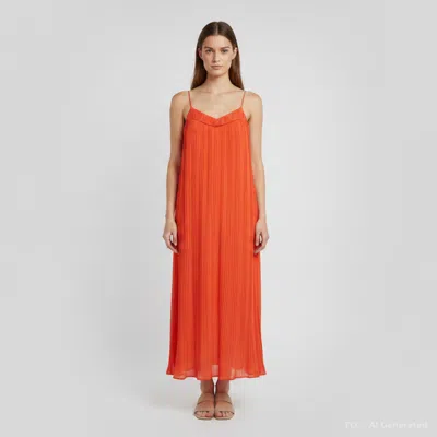 Pre-owned Maje Orange Crepe Plisse Rogelio Midi Dress S