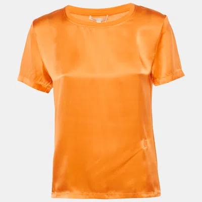 Pre-owned Maje Orange Logo Embroidered Silk T-shirt S