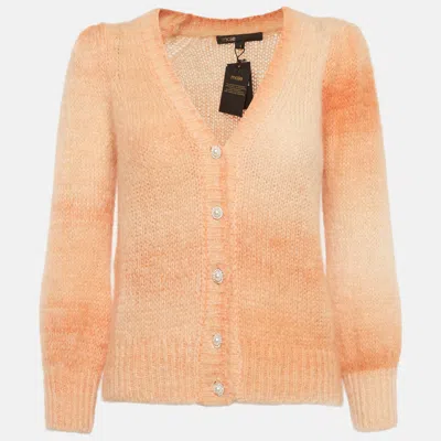 Pre-owned Maje Orange Mohair Wool Jewel Buttoned Cardigan S