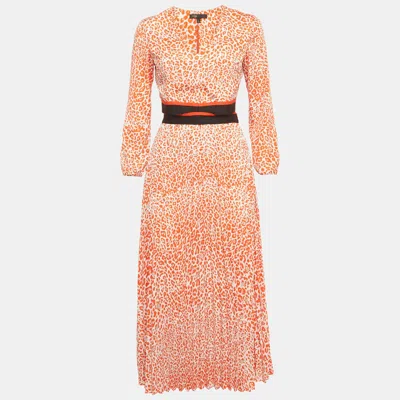 Maje Orange Printed Crepe Cut Out Detail Midi Dress In Pink