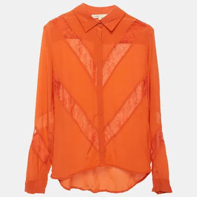 Maje Orange Silk Lace Detail Shirt