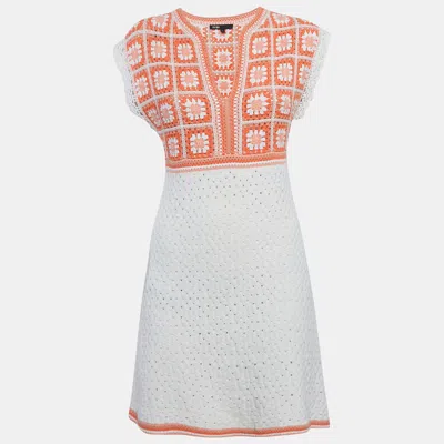 Pre-owned Maje Orange/white Crochet Mini Dress S